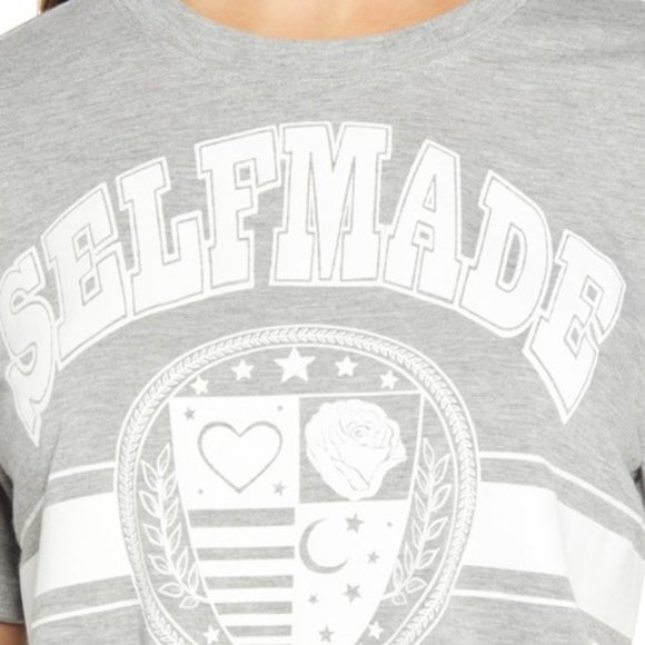 BP Self Made Boyfriend Crewneck T-Shirt Light Grey White S NWT - Picture 2 of 9